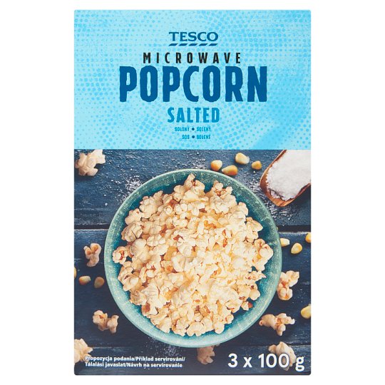 Tesco Popcorn solony do przygotowania w kuchence mikrofalowej 3 x 100 g