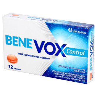 Benevox Control Pastylki twarde smak pomarańczowo-miodowy 12 pastylek