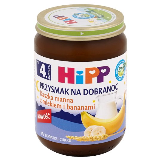 HiPP BIO Przysmak na Dobranoc Kaszka manna z mlekiem i bananami po 4. miesiącu 190 g