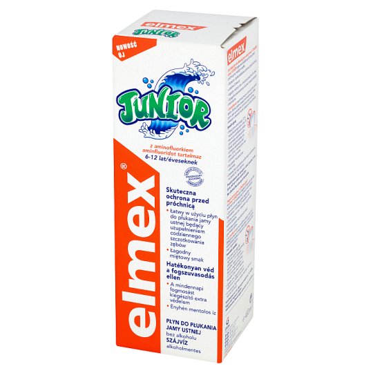 Elmex Junior z aminofluorkiem Płyn do płukania jamy ustnej bez alkoholu dla dzieci 6-12 lat 400 ml