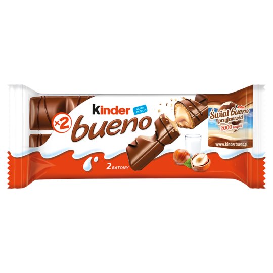 Kinder Bueno Wafel w mlecznej czekoladzie wypełniony mleczno-orzechowym nadzieniem 43 g (2 x 21,5 g)