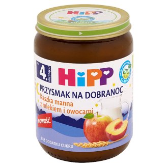 HiPP BIO Przysmak na Dobranoc Kaszka manna z mlekiem i owocami po 4. miesiącu 190 g