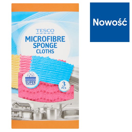 Tesco Ściereczka gąbczasta z mikrofibry 3 sztuki