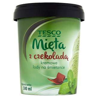 Tesco Mięta z czekoladą Kremowe lody na śmietance 500 ml