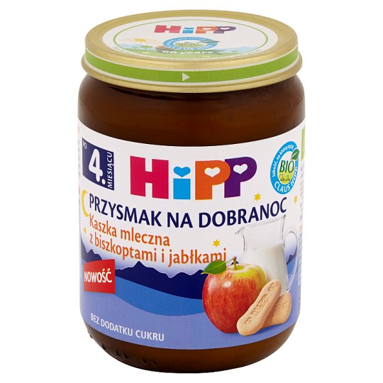 HiPP BIO Przysmak na Dobranoc Kaszka mleczna z biszkoptami i jabłkami po 4. miesiącu 190 g