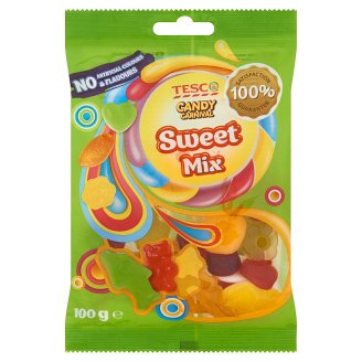 Tesco Candy Carnival Sweet Mix Żelki o smaku owocowym z zagęszczonym sokiem winogronowym 100 g