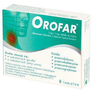 Orofar 1 mg + 1 mg Tabletki do ssania 8 tabletek
