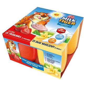 Zott Milk Tiger Serek homogenizowany truskawka smak waniliowy 200 g (4 sztuki)