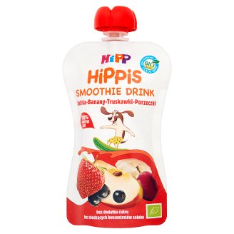 HiPP BIO HiPPiS Jabłka-Banany-Truskawki-Porzeczki Mus z owoców i soków po 1. roku 120 ml