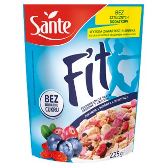 Sante Fit Pełnoziarniste płatki zbożowe z owocami żurawina & borówka & jagody goji 225 g