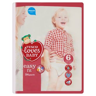Tesco Loves Baby Easy Fit Pieluchomajtki dla dzieci 6 extra large 16+ kg 34 sztuki