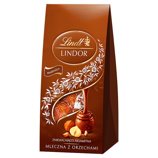 Lindt Lindor Pralinki z czekolady mlecznej z orzechami laskowymi i nadzieniem 100 g