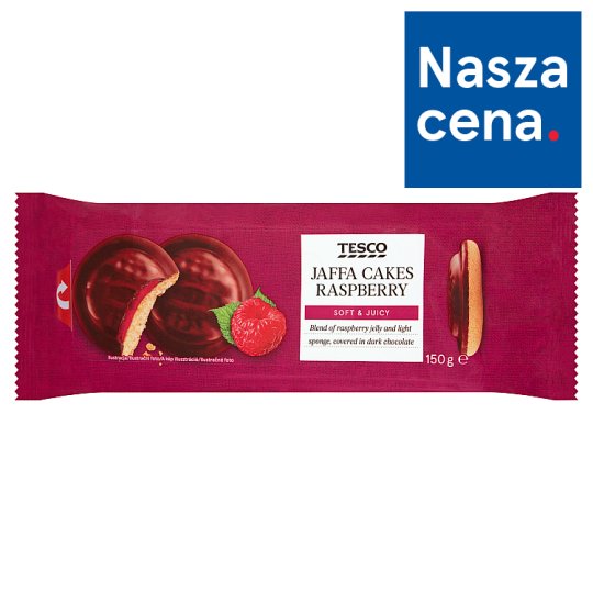 Tesco Biszkopty z galaretką malinową oblane czekoladą 150 g