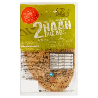Planet Deli Chlebek Naan Pieczywo pszenne o smaku czosnkowym posypane kolendrą 220 g (2 sztuki)