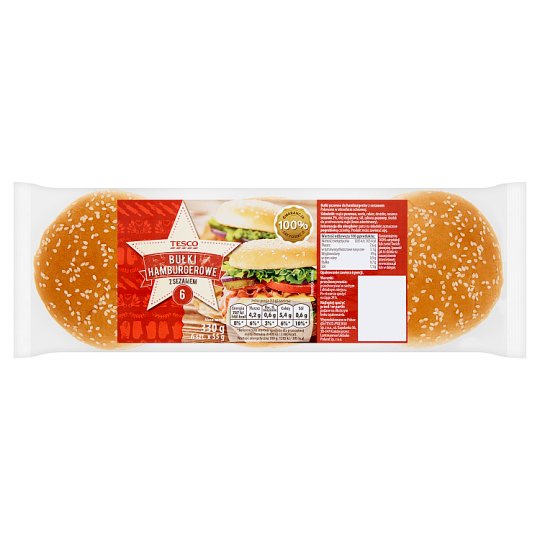 Tesco Bułki hamburgerowe z sezamem 330 g (6 sztuk)