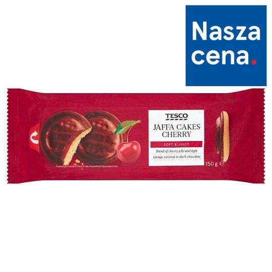 Tesco Biszkopty z galaretką wiśniową oblane czekoladą 150 g