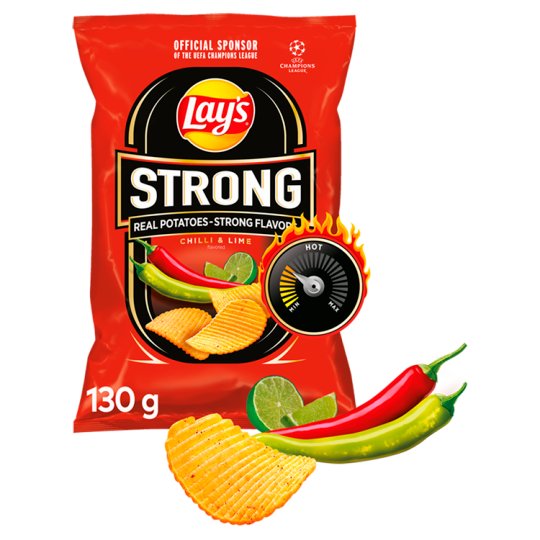 Lay's Strong Chipsy ziemniaczane karbowane o smaku ostrego chilli i limonki 130 g