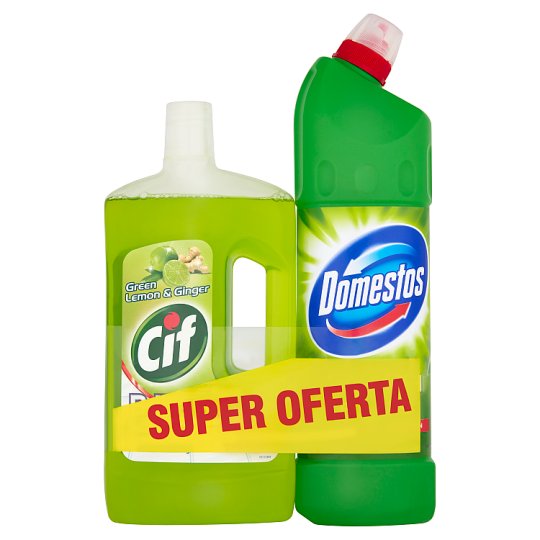 Cif Green Lemon & Ginger Płyn do czyszczenia 1 l i Domestos 24H Plus Pine Fresh Płyn 1250 ml