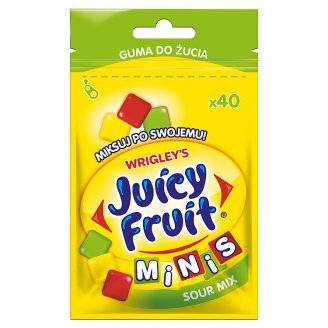 Juicy Fruit Minis Sour Mix Guma do żucia bez cukru 28 g (40 drażetek)