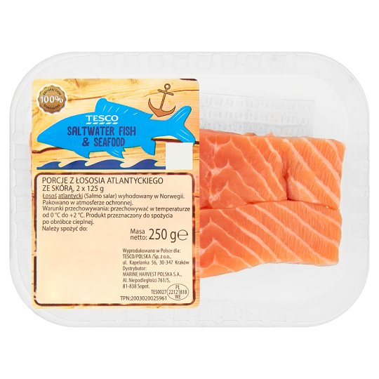 Tesco Porcje z łososia atlantyckiego ze skórą 250 g (2 sztuki)