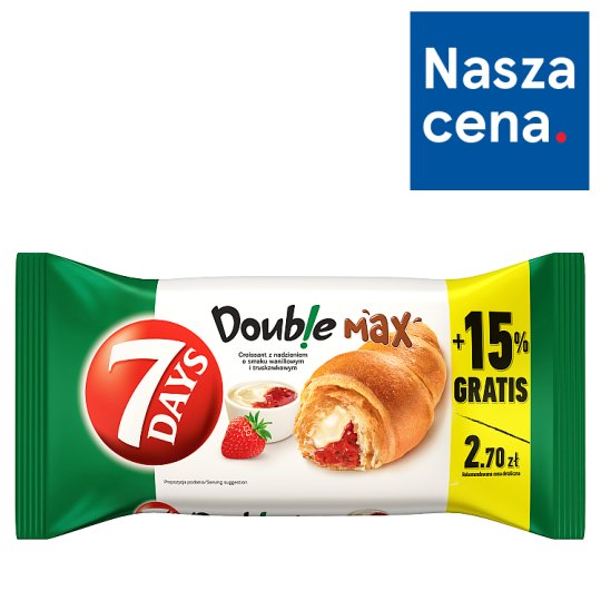 7 Days Doub!e Max Croissant z nadzieniem o smaku waniliowym i truskawkowym 110 g