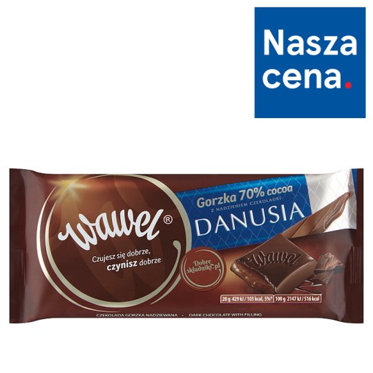 Wawel Czekolada gorzka 70% Cocoa z nadzieniem czekoladki Danusia 100 g