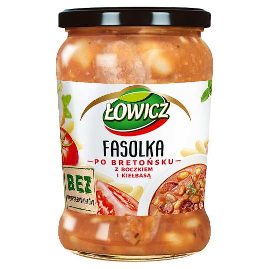 Łowicz Fasolka po bretońsku z boczkiem i kiełbasą 580 g