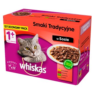 Whiskas Wybór dań mięsnych w sosie Karma pełnoporcjowa 1+ lat 1,2 kg (12 saszetek)