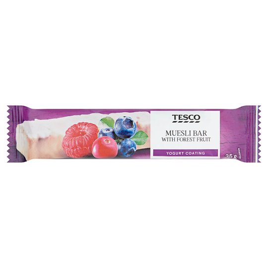 Tesco Baton musli w polewie jogurtowej z owocowymi kawałkami o smaku owoców leśnych 35 g