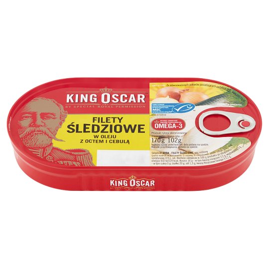 King Oscar Filety śledziowe w oleju z octem i cebulą 170 g