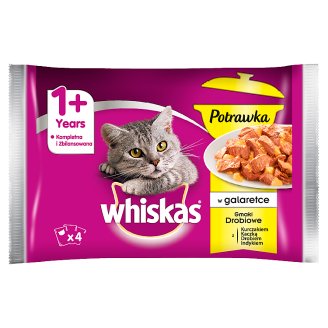 Whiskas Potrawka w galaretce smaki drobiowe Karma pełnoporcjowa 1+ lat 340 g (4 saszetki)