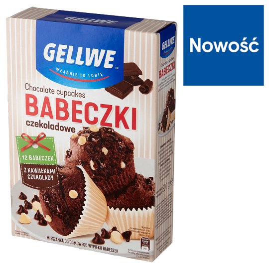 Gellwe Babeczki mocno czekoladowe z kawałkami białej i ciemnej czekolady 300 g