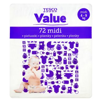 Tesco Value Pieluszki jednorazowe midi 4-9 kg 72 sztuki