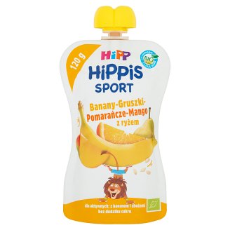 HiPP BIO HiPPiS Sport Banany-Gruszki-Pomarańcze-Mango z ryżem Mus owocowy po 1. roku 120 g