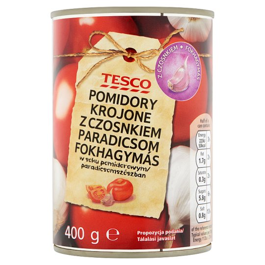 Tesco Pomidory krojone z czosnkiem w soku pomidorowym 400 g