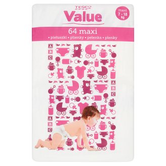 Tesco Value Pieluszki jednorazowe maxi 7-18 kg 64 sztuki