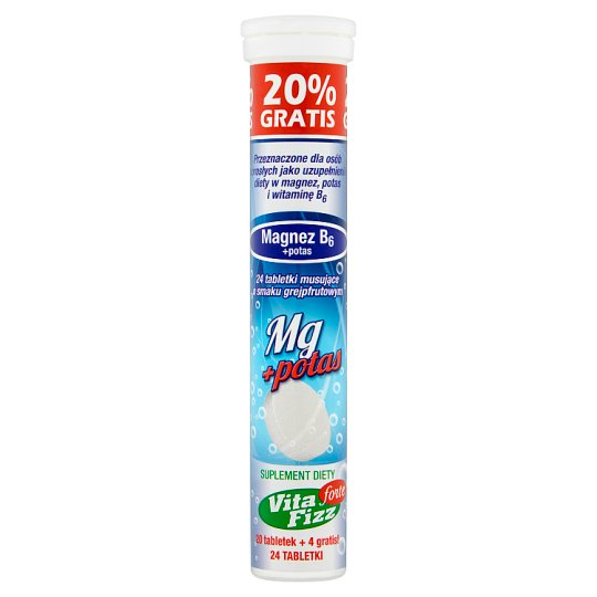Vita Fizz Forte Suplement diety magnez B6 + potas o smaku grejpfrutowym 96 g (24 sztuki)