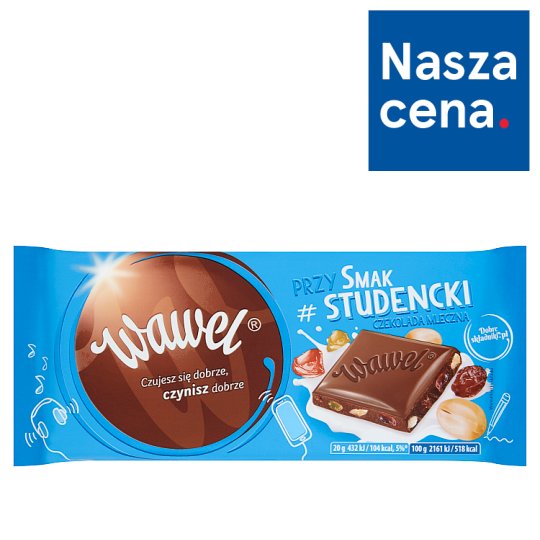 Wawel Czekolada mleczna przysmak studencki 100 g