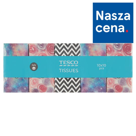 Tesco Chusteczki higieniczne 3-warstwowe 10 x 10 sztuk
