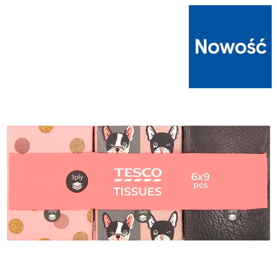 Tesco Chusteczki higieniczne 3-warstwowe 6 x 9 sztuk