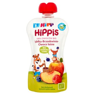 HiPP BIO HiPPiS Jabłka-Brzoskwinie-Owoce leśne Mus owocowy po 6. miesiącu 100 g