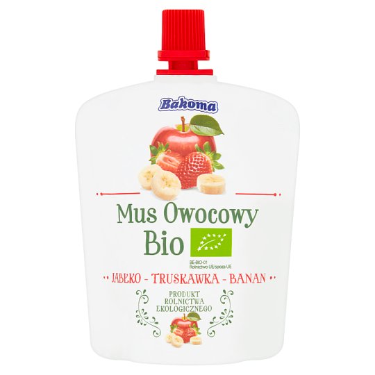 Bakoma Mus owocowy Bio jabłko-truskawka-banan 90 g