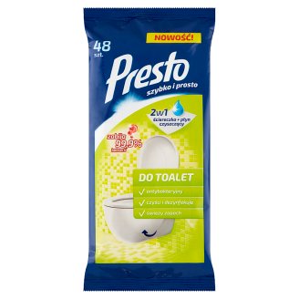 Presto Ściereczki nawilżane do czyszczenia i dezynfekcji toalet 48 sztuk