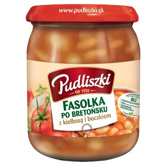 Pudliszki Fasolka po bretońsku z kiełbasą i boczkiem 500 g