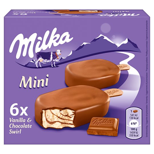 Milka Lody waniliowe z preparatem z czekolady mlecznej w czekoladzie mlecznej 300 ml (6 sztuk)