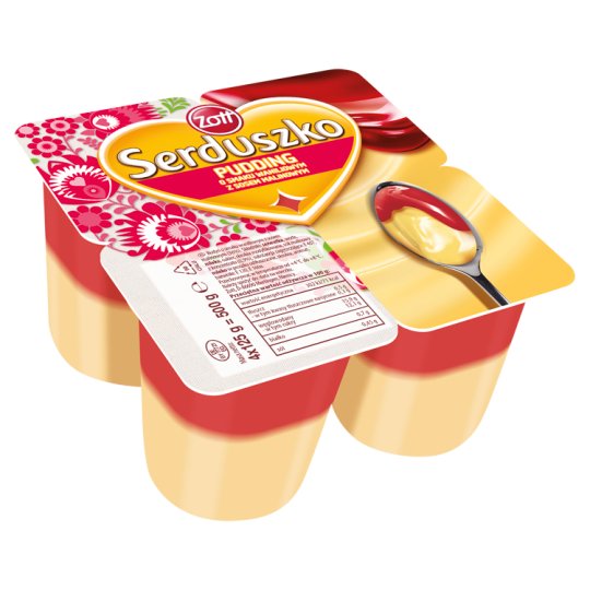 Zott Serduszko Pudding o smaku waniliowym z sosem malinowym 500 g (4 x 125 g)