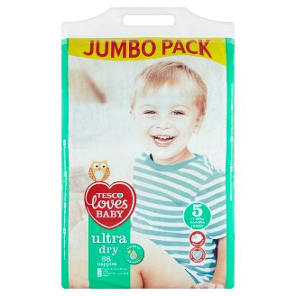 Tesco Loves Baby Ultra Dry Pieluszki jednorazowe dla dzieci 5 junior 11-25 kg 68 sztuk