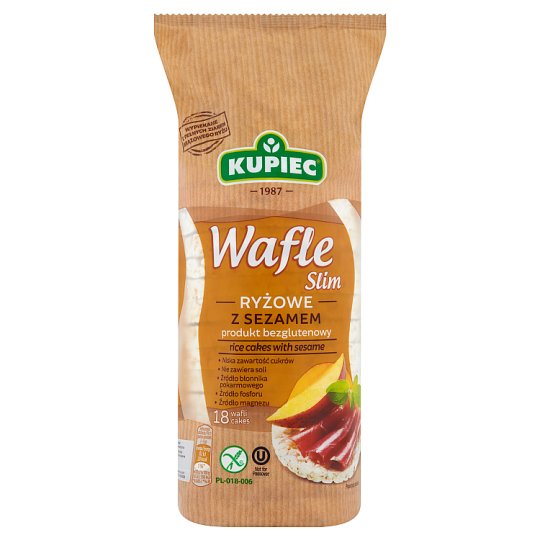 Kupiec Slim Wafle ryżowe z sezamem 90 g (18 sztuk)