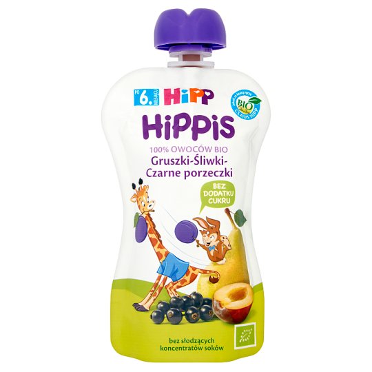 HiPP BIO HiPPiS Gruszki-Śliwki-Czarne porzeczki Mus owocowy po 6. miesiącu 100 g