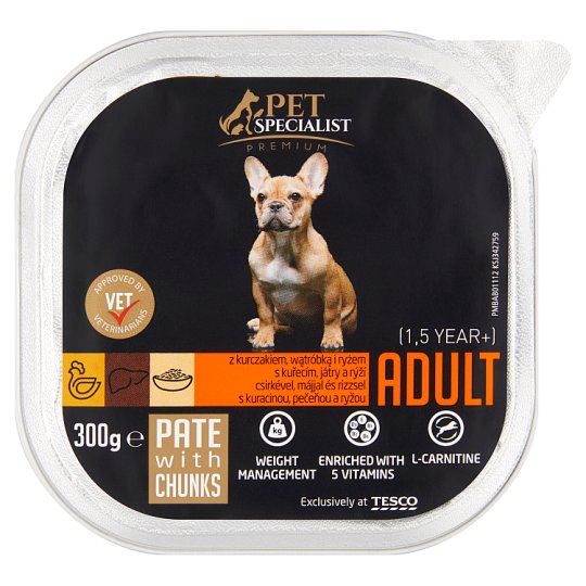 Tesco Pet Specialist Premium Karma dla dorosłych psów pasztet z kurczakiem wątróbką i ryżem 300 g